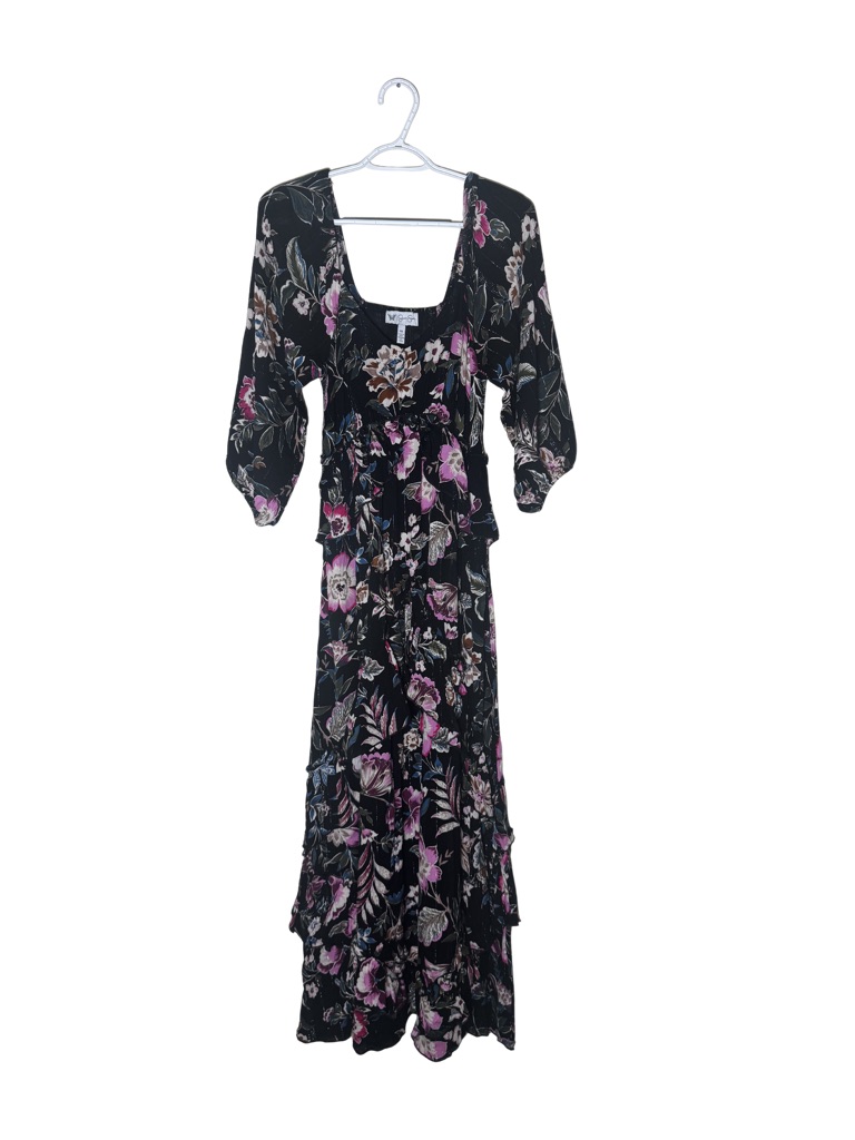 Jessica Simpson Boho Floral Maxi Dress - Black & Pink